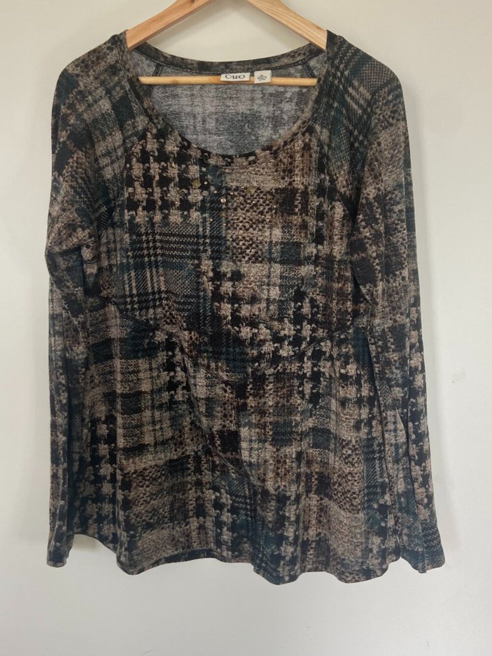 Cato Women's Multicolor Black Metal Studded at front Long Sleeve Top Size XL